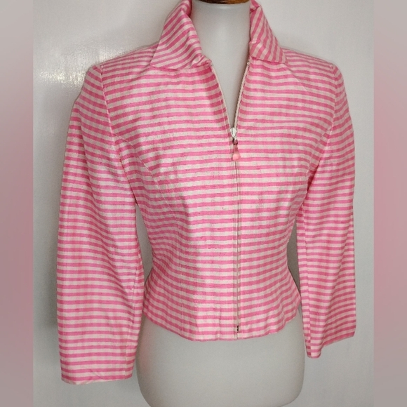 PINK GINGHAM RAW SILK CROP JACKET - Picture 8 of 12